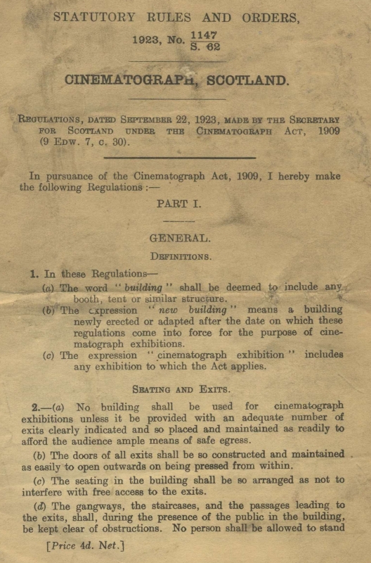 1923 Cinematograph Scotland Regulations